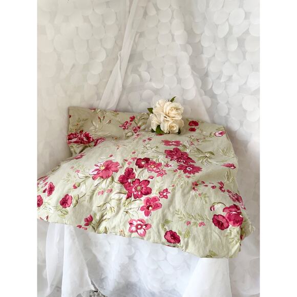 Pottery Barn LINEN blend TWIN Manchester Rose Green Duvet COVER French Country - Picture 2 of 11